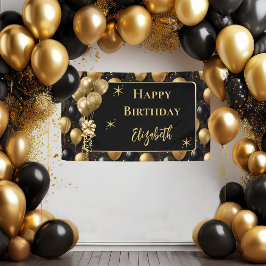 Eleganter Black Gold Glitzer Birthday Balloons Banner