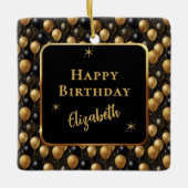 Eleganter Black Gold Glitzer Birthday Balloons Keramikornament (Vorderseite)