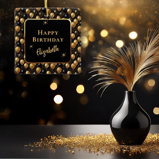 Eleganter Black Gold Glitzer Birthday Balloons Keramikornament