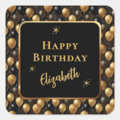 Eleganter Black Gold Glitzer Birthday Balloons Quadratischer Aufkleber (Vorderseite)