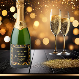 Eleganter Black Gold Glitzer Birthday Balloons Schaumweinetikett