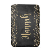 Eleganter Black Gold Glitzer Confetti Goldname Badematte (Vorderseite Vertikal)