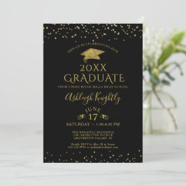 Eleganter Black Gold Glitzer Confetti Graduate Einladung