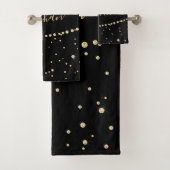 Eleganter Black Gold Glitzer Confetti Mit Monogram Badhandtuch Set (Insitu)