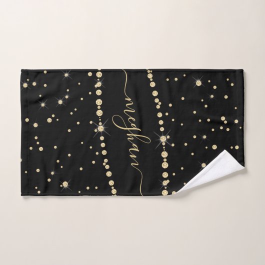 Eleganter Black Gold Glitzer Confetti Mit Monogram Badhandtuch Set (Handtuch)