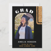 Eleganter Black Gold Glitzer Grad Foto Abschluss Ankündigung (Vorderseite)