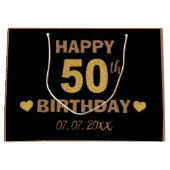 Eleganter Black & Gold Glitzer Happy 50. Geburtsta Große Geschenktüte (Vorderseite)