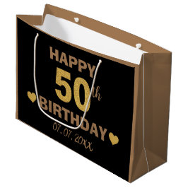Eleganter Black & Gold Glitzer Happy 50. Geburtsta Große Geschenktüte