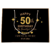 Eleganter Black & Gold Glitzer Happy 50. Geburtsta Große Geschenktüte (Vorderseite)