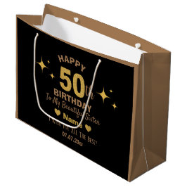 Eleganter Black & Gold Glitzer Happy 50. Geburtsta Große Geschenktüte