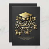 Eleganter Black Gold Grad Cap Leaf Abschluss Dankeskarte (Vorne/Hinten)