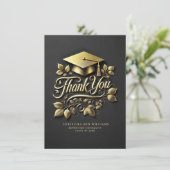 Eleganter Black Gold Grad Cap Leaf Abschluss Dankeskarte (Stehend Vorderseite)