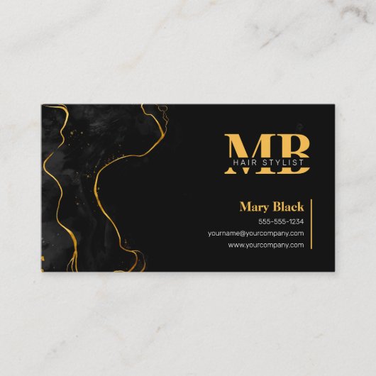 Eleganter Black Gold Marmor Zwei Startsymbol Visitenkarte (Vorderseite)