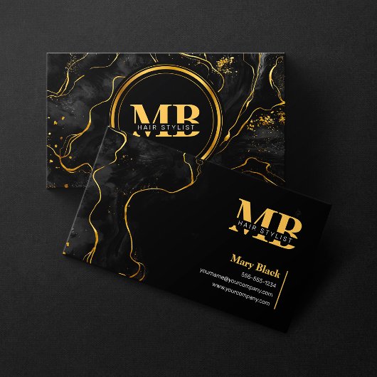Eleganter Black Gold Marmor Zwei Startsymbol Visitenkarte