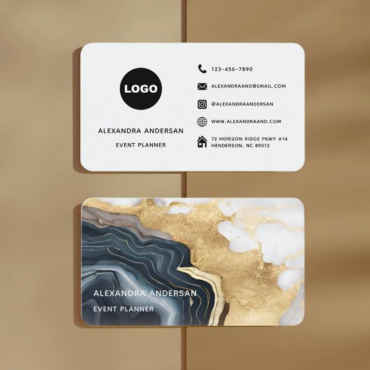 Eleganter Black Gold Modern Agate Marble Glitzer Visitenkarte
