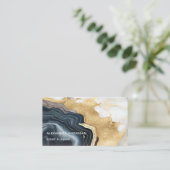 Eleganter Black Gold Modern Agate Marble Glitzer Visitenkarte (Stehend Vorderseite)
