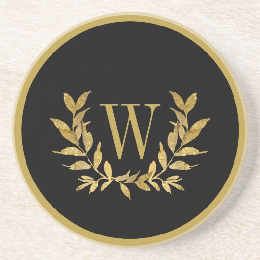 Eleganter Black Gold Moderner Monogram Chic Getränkeuntersetzer (Vorne)