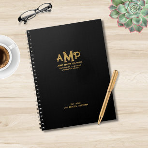 Eleganter Black & Gold Monogram Business Editor Notizblock