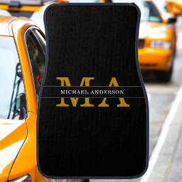 Eleganter Black Gold Monogram Individuelle Name Autofußmatte
