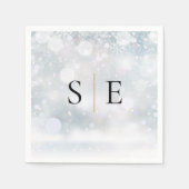 Eleganter Black Gold Monogram Winter Serviette (Vorderseite)