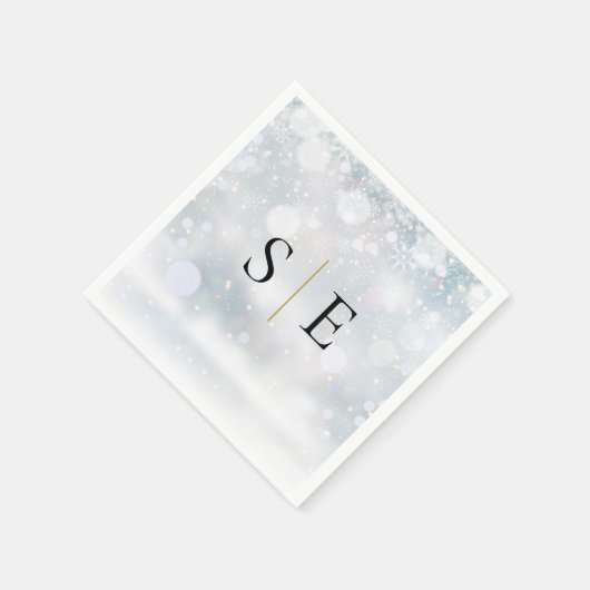 Eleganter Black Gold Monogram Winter Serviette (Ecke)