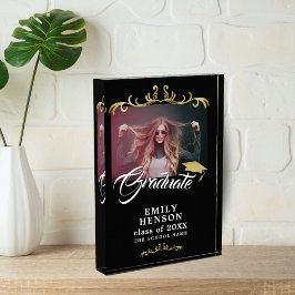 Eleganter Black Gold Ornaments Grad Abschluss Fotoblock