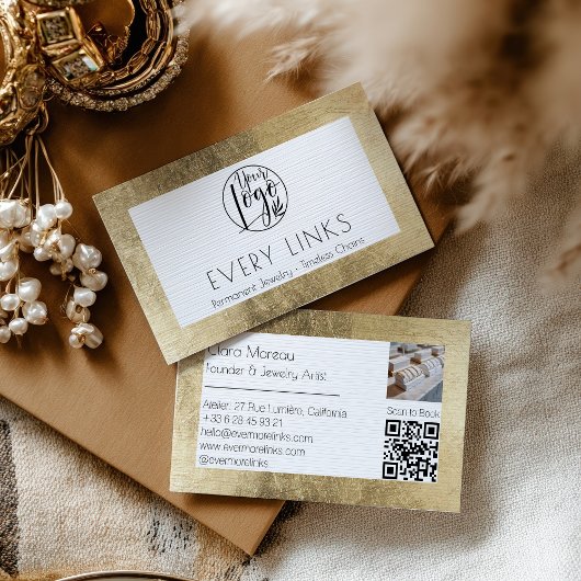Eleganter Black Gold Permanent Jewelry QR Code Visitenkarte