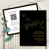 Eleganter Black Gold QR Code in einer schicken Hoc Einladungspostkarte