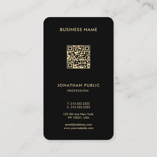 Eleganter Black & Gold QR Code Luxury Premium Pear Visitenkarte (Rückseite)