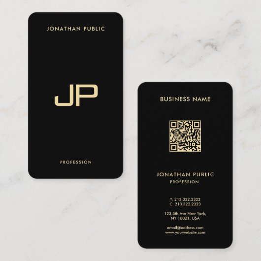 Eleganter Black & Gold QR Code Luxury Premium Silk Visitenkarte (Vorne/Hinten)