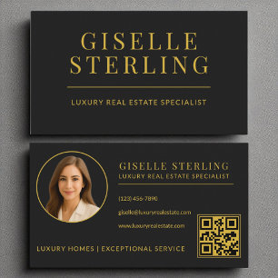 Eleganter Black Gold Real Anwesen Agent QR Code Visitenkarte