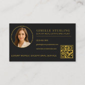 Eleganter Black Gold Real Anwesen Agent QR Code Visitenkarte (Rückseite)