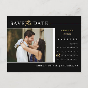 Eleganter Black Gold Save the Date Kalender QR-Cod Postkarte