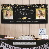 Eleganter Black Gold Script 2 Foto Abschluss Banner