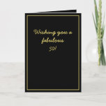 Eleganter Black & Gold Script Brother 50. Geburtst Karte<br><div class="desc">Elegantes Black & Gold Script Brother 50. Geburtstag, ein schönes Design für jeden, der nach schönen Geburtstagskarten für den Bruder, Geburtstagskarten für den älteren Bruder oder Geburtstagskarten für den jüngeren Bruder sucht, dieser wäre cool. Das Design weist einen schönen schwarzen Hintergrund mit einem personalisierbaren Text auf, man könnte das Zeitalter,...</div>