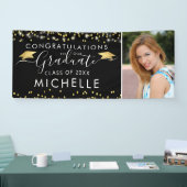 Eleganter Black Gold Script Foto Abschluss Banner (Messe)