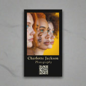 Eleganter Black & Gold Script l Foto & Qr Code Visitenkarte