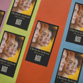 Eleganter Black & Gold Script l Foto & Qr Code Visitenkarte