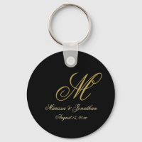 Eleganter Black-Gold-Script MonogramButton-Schlüss