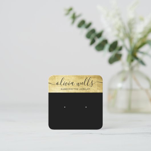 Eleganter Black Gold Script Stud Earring Quadratische Visitenkarte (Stehend Vorderseite)