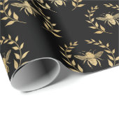 Eleganter Black Gold Shimmer Bee Wreath Geburtstag Geschenkpapier (Rolleneckpunkt)