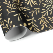 Eleganter Black Gold Shimmer Botanischer Leaf Gebu Geschenkpapier (Rolleneckpunkt)
