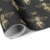 Eleganter Black Gold Shimmer Bumble Bee Birthday Geschenkpapier (Rolleneckpunkt)
