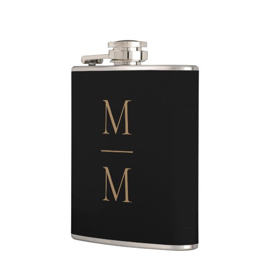 Eleganter Black Gold Simple Classic Monogram Flask Flachmann (Links)