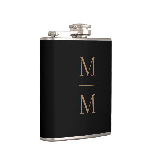 Eleganter Black Gold Simple Classic Monogram Flask Flachmann (Rechts)