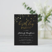 Eleganter Black & Gold Star Confetti Geburtstag Einladungspostkarte (Stehend Vorderseite)