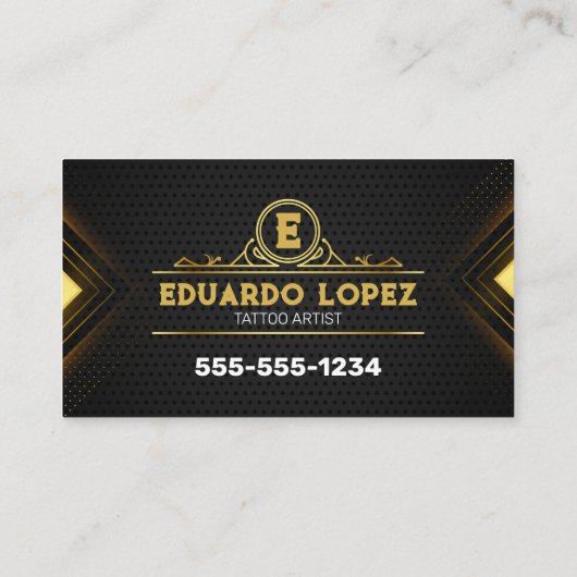 Eleganter Black & Gold Tattoo Artist Verbinden Sie Visitenkarte (Rückseite)