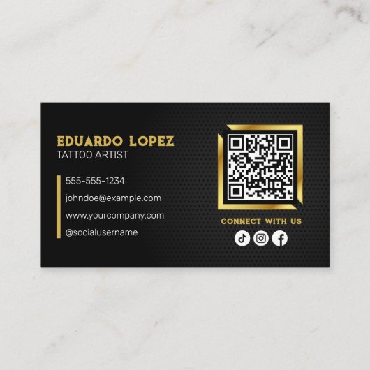 Eleganter Black & Gold Tattoo Artist Verbinden Sie Visitenkarte (Vorderseite)