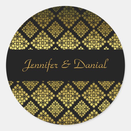 Eleganter Black & Gold Wedding Umschlag Aufkleber (Vorderseite)