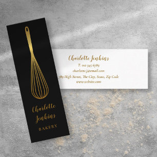Eleganter Black Gold Whisk Patisserie Koch Mini Visitenkarte